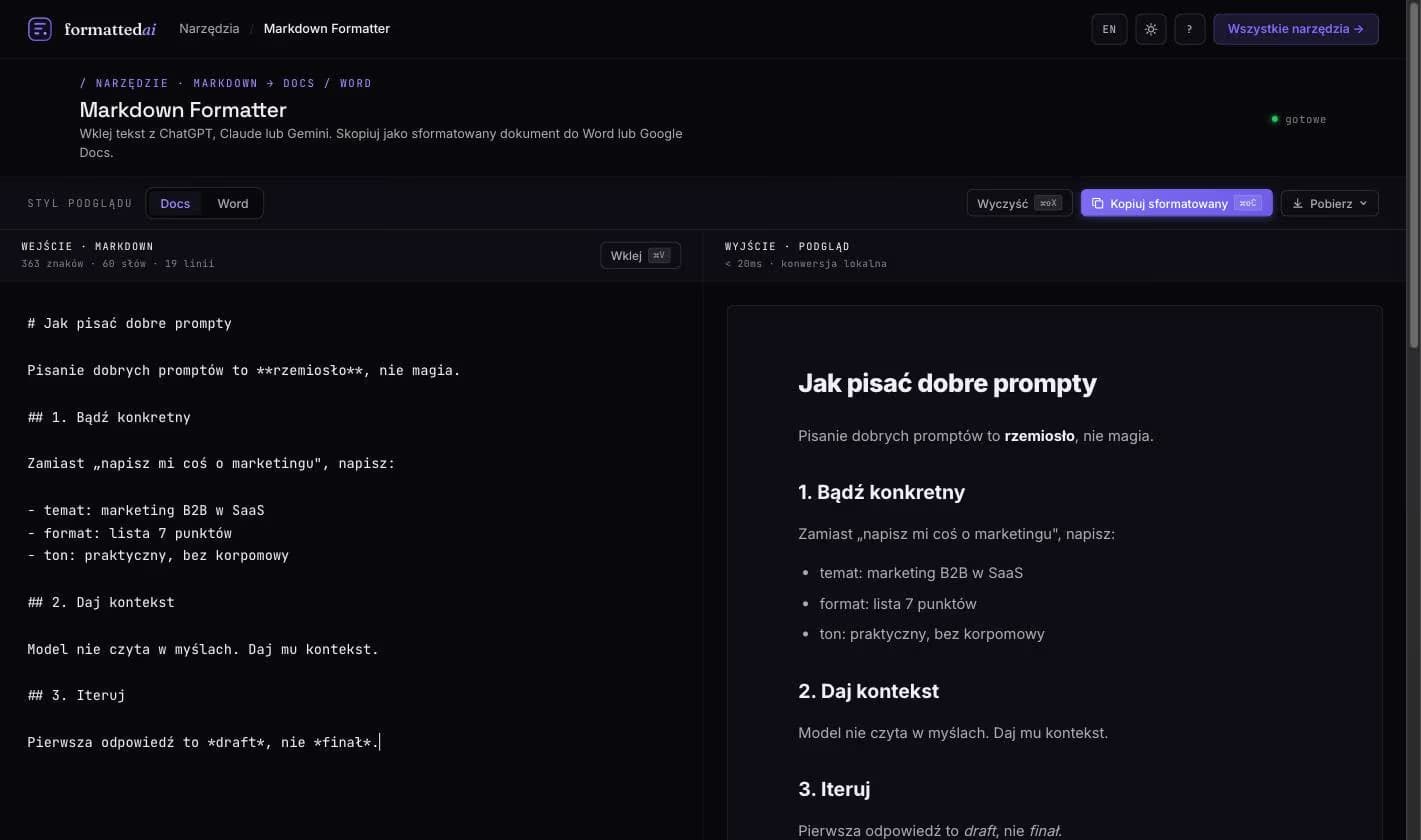 Markdown Formatter converting AI chat output into clean rich text