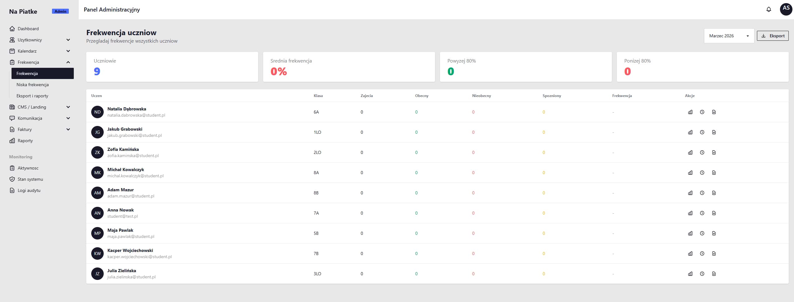 TutorHub attendance tracking screen with per-student statuses