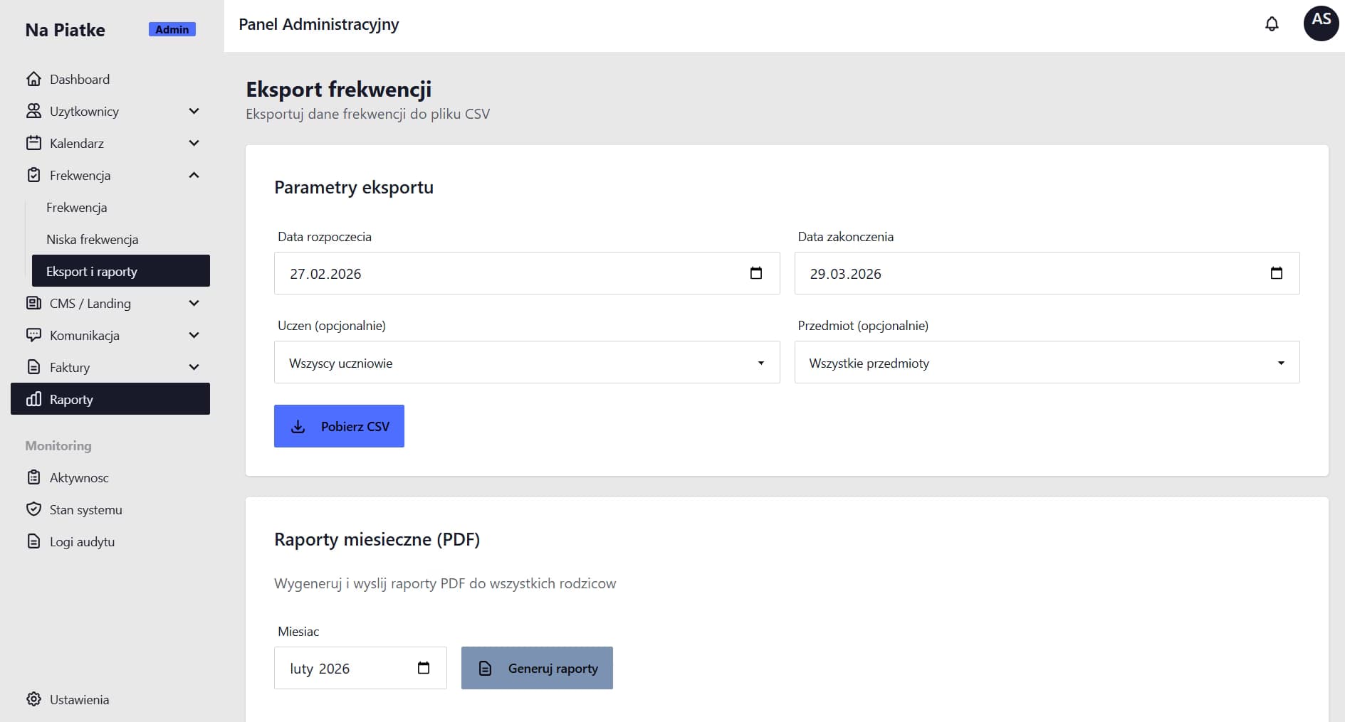 TutorHub reports and analytics with PDF export